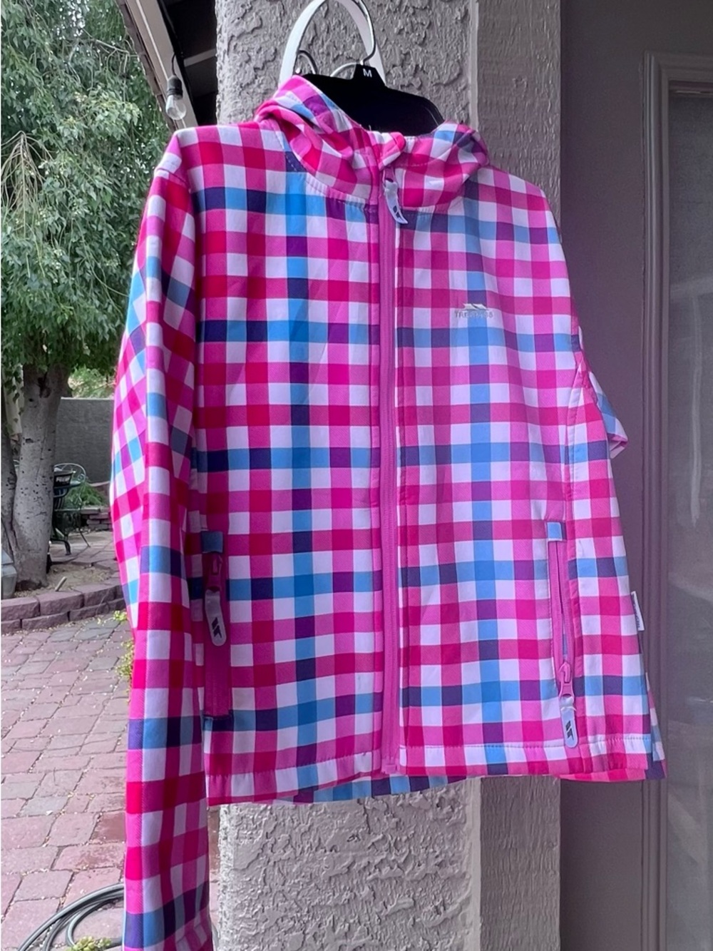Trespass Pink, Blue & White Plaid Zip Jacket with Hood & Pockets - Picture 3 of 16
